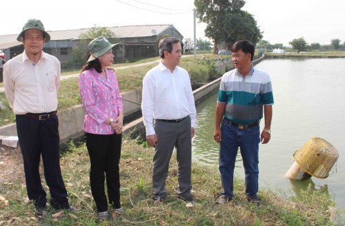 Thống đốc Nguyễn Văn Bình đến thăm và khảo sát thực tế một số hộ dân tham gia vào mô hình liên kết chuỗi sản xuất tiêu thụ cá tra của Tafishco
