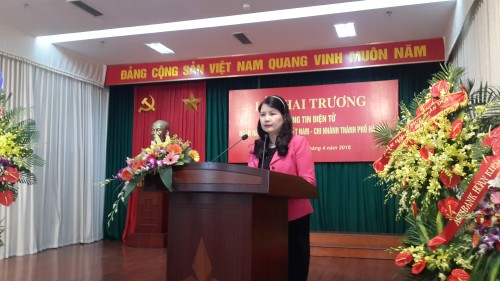 Bà Nguyễn Thị Mai Sương phát biểu khai trương Trang thông tin điện tử